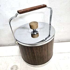 Vintage ATAPCO Ice Bucket Stainless & Faux Wood USA Made Bar Accessory